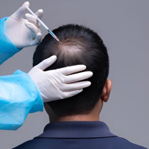 Clinician injecting the scalp during a hair procedure